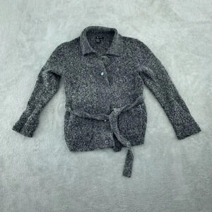 Sisters Gray Wool Blend Cardigan Sweater With Belted Waist Size L 3693